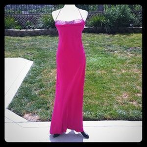 Vintage‎ Gilar Evening Hot Pink Beaded Long Gown Size 4